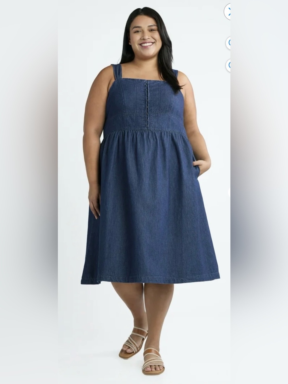 Time & Tru Dark XXL Indigo Denim Square-Neck Sundress